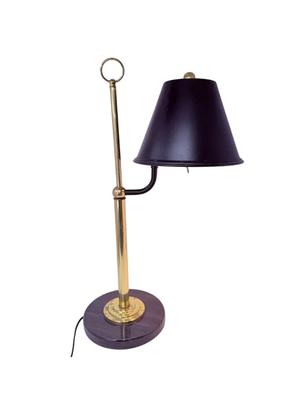 Vintage Brass Desk Lamp with Black Metal Shade and Heavy Round Marble Base - Picture 11 of 14